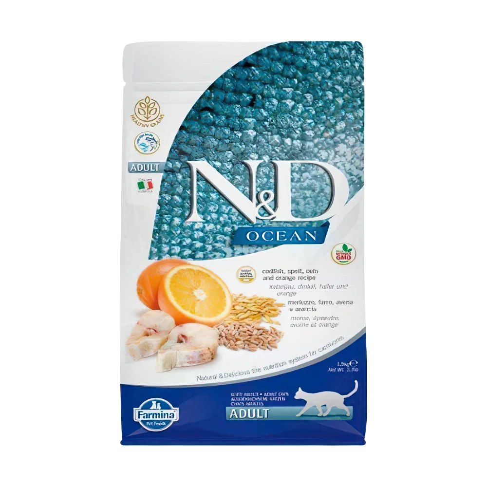 N&D Ocean Düşük Tahıllı Morina Balıklı ve Portakallı Yetişkin Kedi Maması (1,5 kg)