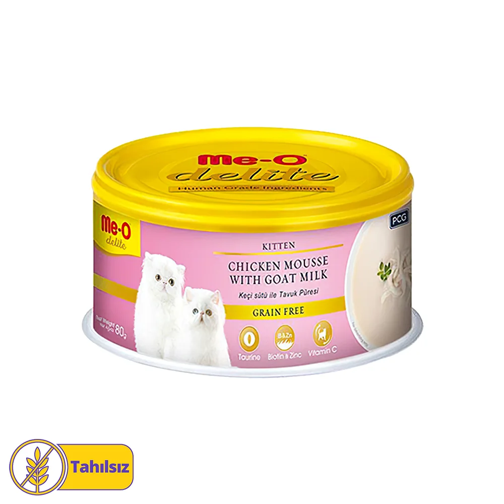 Me-O Delite Tahılsız Keçi Sütlü ve Tavuk Etli Yavru Kedi Konserve Maması (80 g)