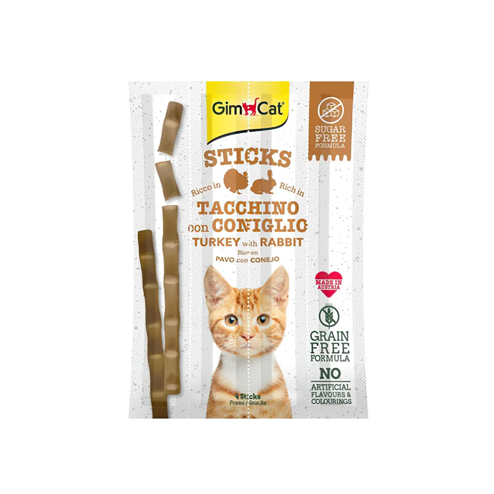 GimCat Sticks Hindi Etli ve Tavşan Etli Kedi Ödülü (4 x 5 g)