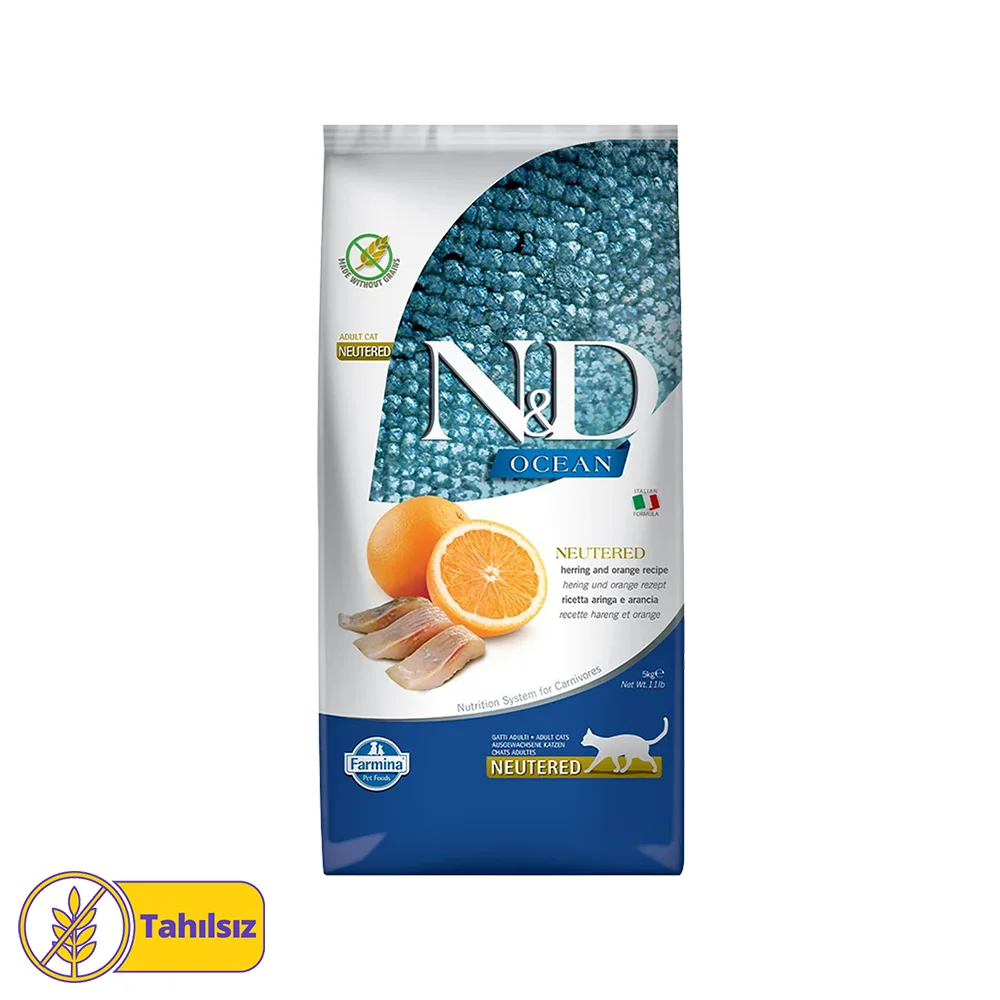 N&D Ocean Tahılsız Ringa Balıklı ve Portakallı Kısır Kedi Maması (5 kg)