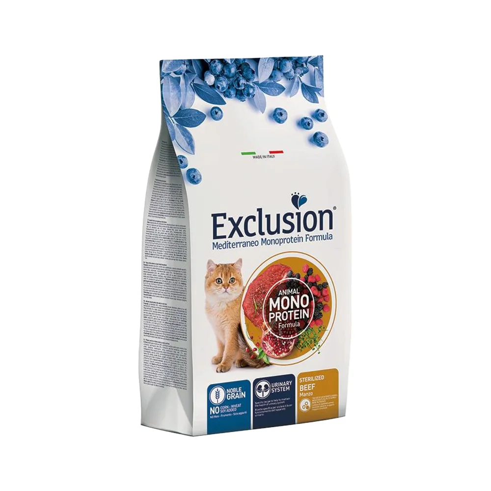 Exclusion Monoprotein Düşük Tahıllı Biftek Etli ve Narlı Kısırlaştırılmış Kedi Maması (1,5 kg)
