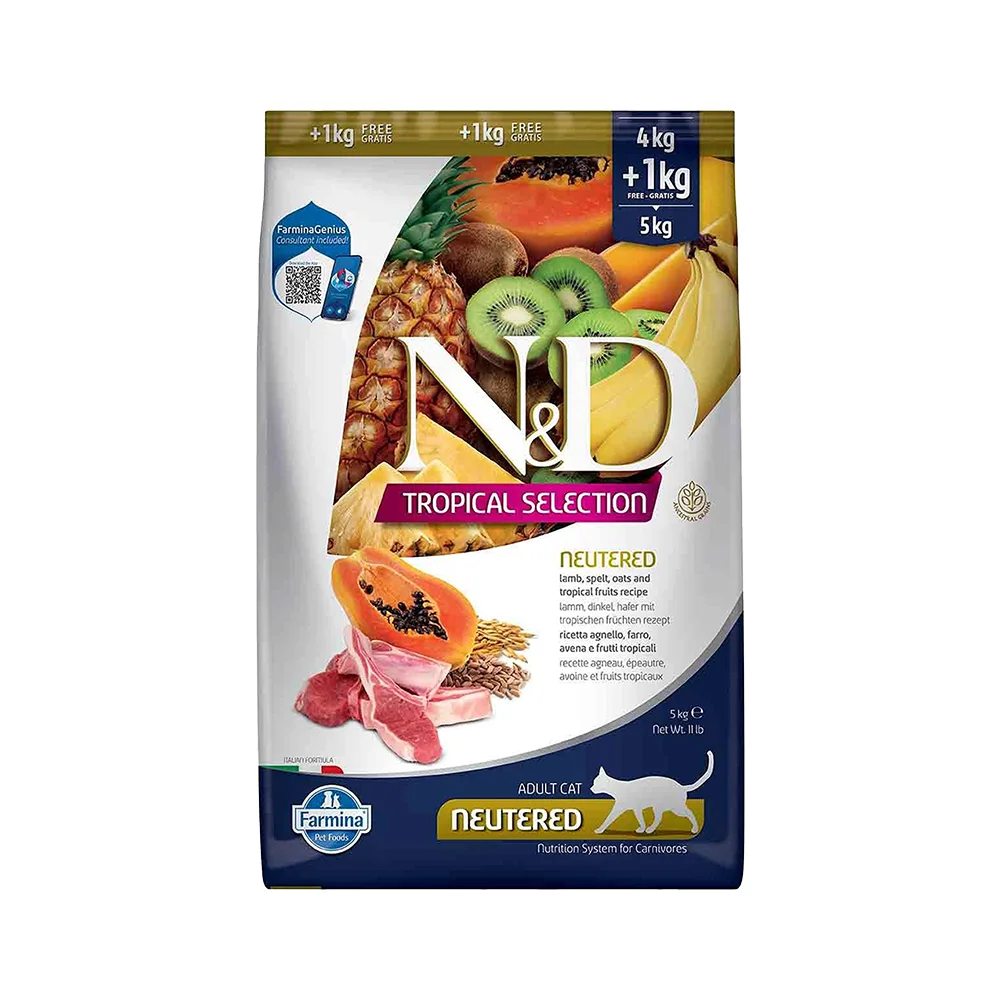 N&D Tropical Kuzu Etli Kısırlaştırılmış Kedi Maması (4 + 1 kg)
