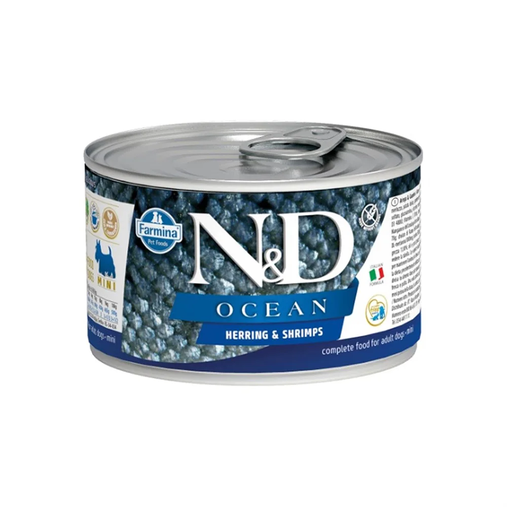 N&D Ocean Ringa Balıklı ve Karidesli Küçük Irk Yetişkin Köpek Konserve Maması (140 g)