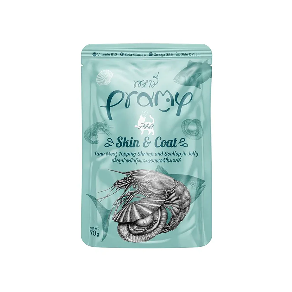 Pramy Jöle İçinde Karidesli, Deniz Taraklı & Ton Balıklı Kedi Maması (70 g)