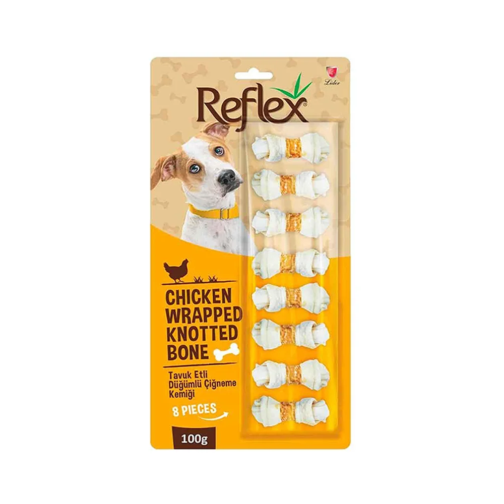 Reflex Tavuk Eti Sargılı Çift Düğümlü Köpek Çiğneme Kemiği (8 x 12,5 g)