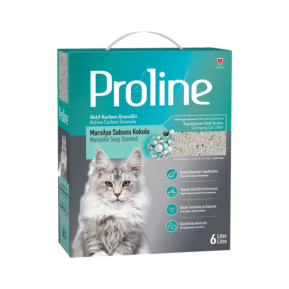 Proline Aktif Karbonlu ve Granüllü Marsilya Sabunu Kokulu Bentonit Kedi Kumu (6 L)