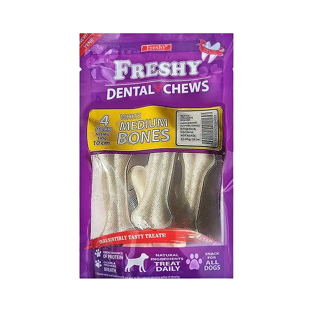 Freshy Beyaz Press Deri Köpek Çiğneme Kemiği Köpek Ödülü 35-40 g (4'lü)