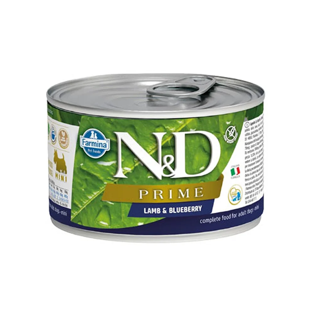 N&D Prime Kuzu Etli ve Yaban Mersinli Küçük Irk Yetişkin Köpek Konserve Maması (140 g)