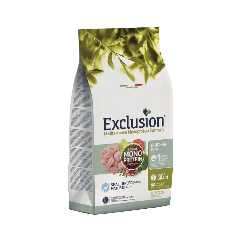 Exclusion Monoprotein Düşük Tahıllı Tavuk Etli ve Narlı Küçük Irk Yaşlı Köpek Maması (2 kg)