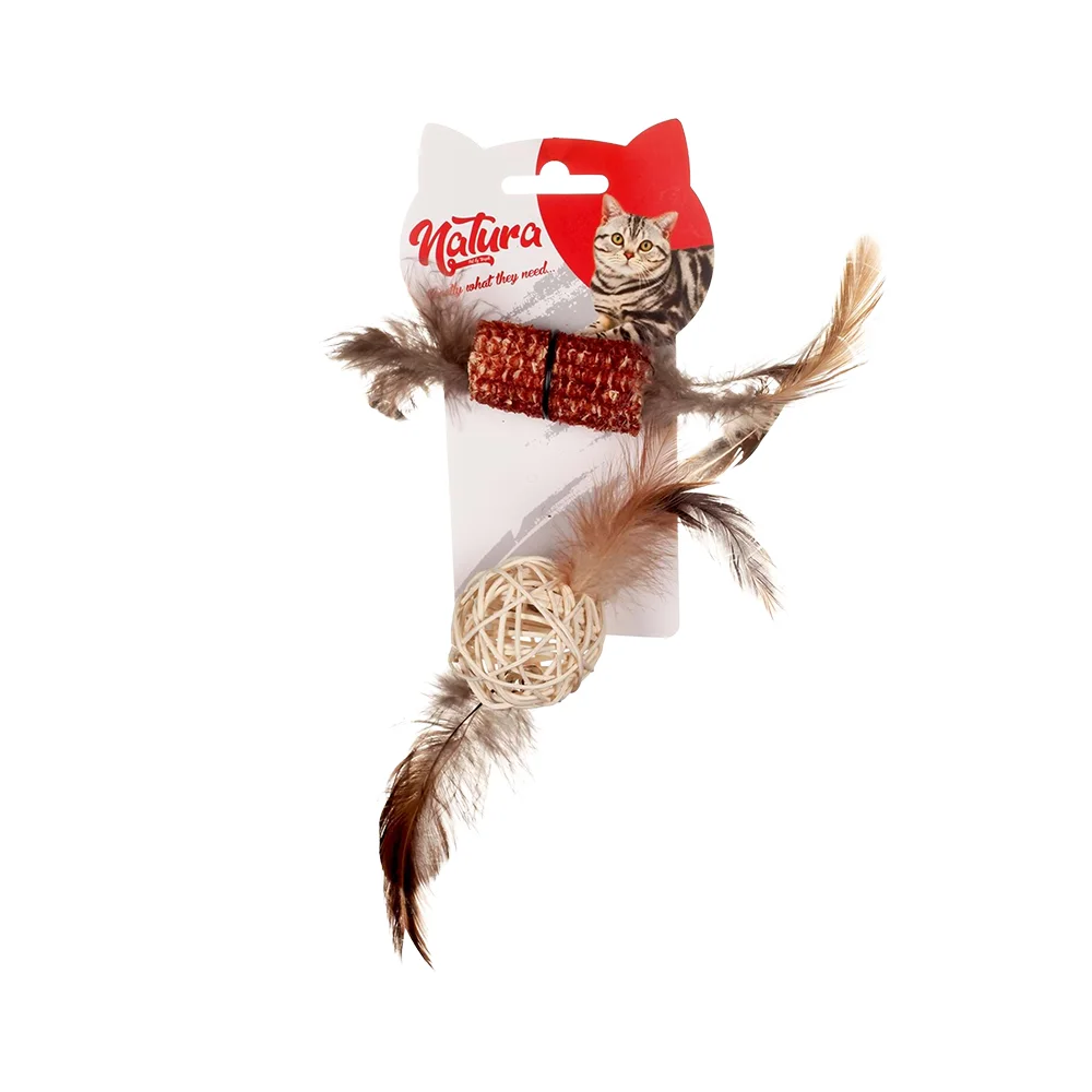 Natura Kedi Tüylü Bambu Top Diş Kaşıma Kedi Oyuncağı