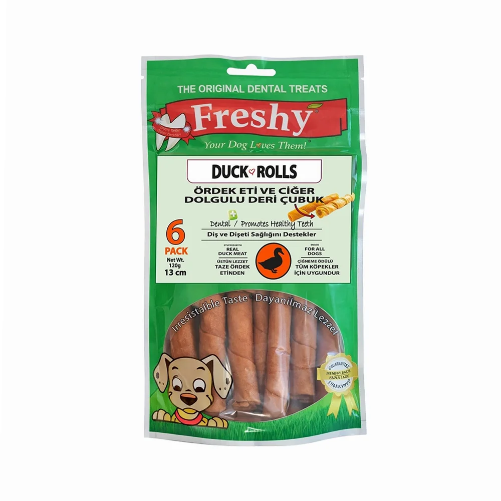 Freshy Ördek Etli ve Ciğer Dolgulu Çubuk Köpek Ödülü (6 x 120 g)