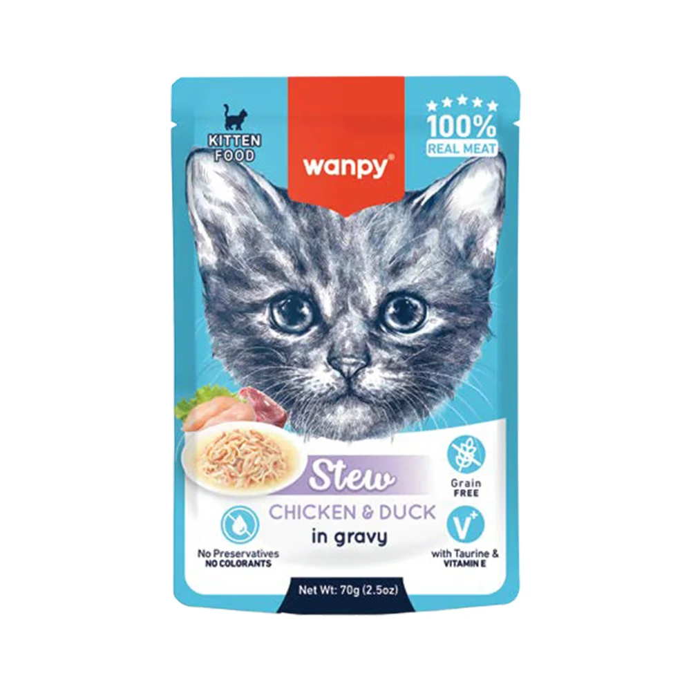 Wanpy Stew Tavuk Etli ve Ördek Etli Yaş Yavru Kedi Maması (70 g)