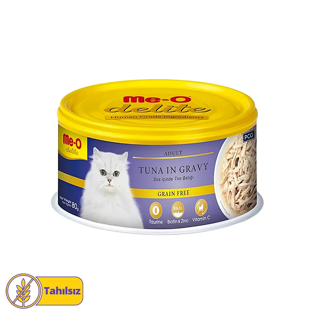 Me-O Delite Tahılsız Ton Balıklı Yetişkin Kedi Konserve Maması (80 g)