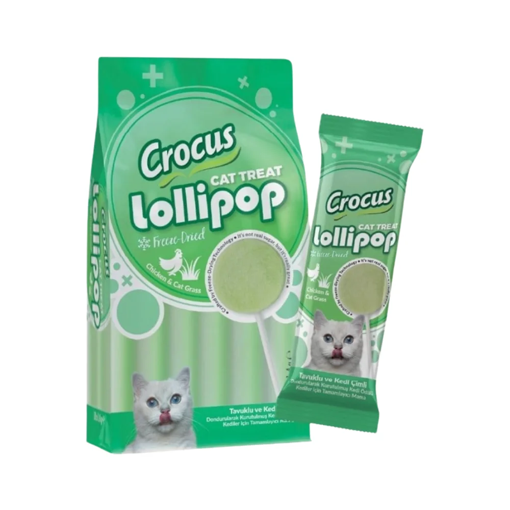Crocus Tavuk Etli ve Kedi Çimli Kedi Ödül Lolipop (10 x 1,4 g)