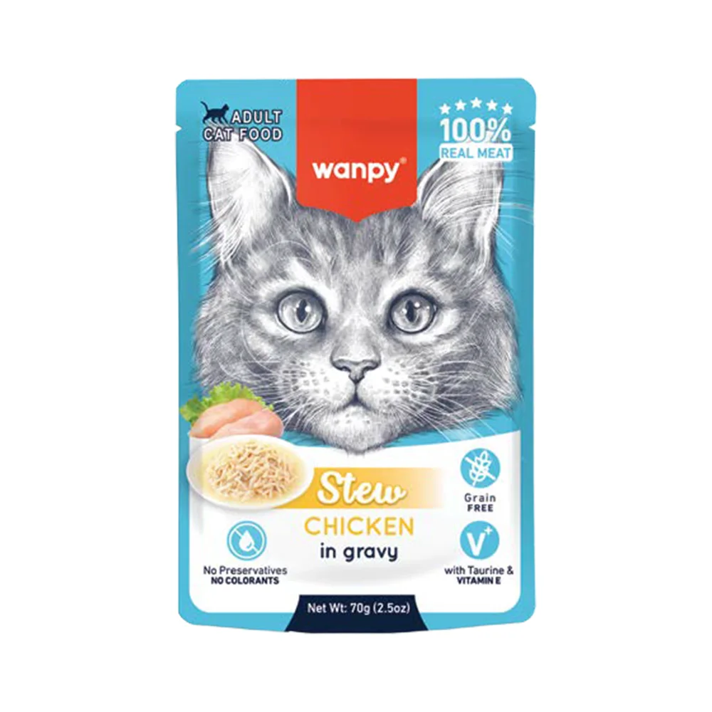 Wanpy Stew Gravy Sos İçerisinde Tavuk Etli Kedi Yaş Maması (70 g)