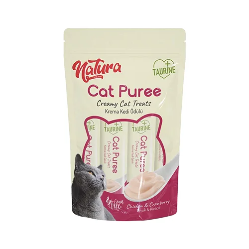Natura Tavuk Etli ve Kızılcıklı Püre Krema Kedi Ödül Maması (5 x 12 g)