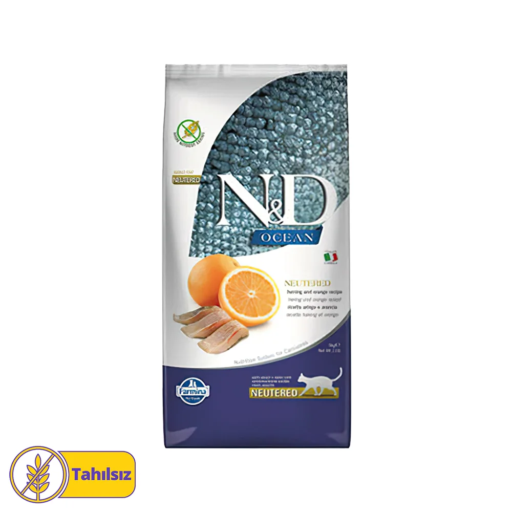 N&D Ocean Tahılsız Ringa Balığı ve Portakallı Kısırlaştırılmış Kedi Maması (1,5 kg)
