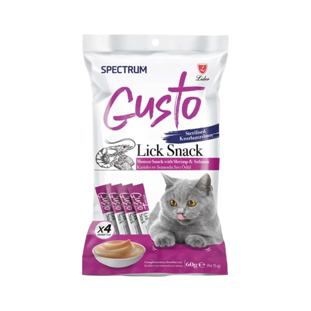 Spectrum Gusto Karidesli ve Somonlu Kısırlaştırılmış Sıvı Kedi Ödül Maması (4 x 15 g)
