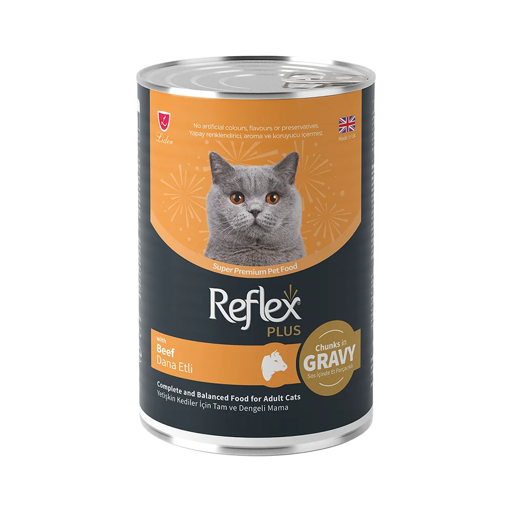 Reflex Plus Sos İçinde Et Parçacıklı ve Dana Etli Yetişkin Kedi Maması (400 g)