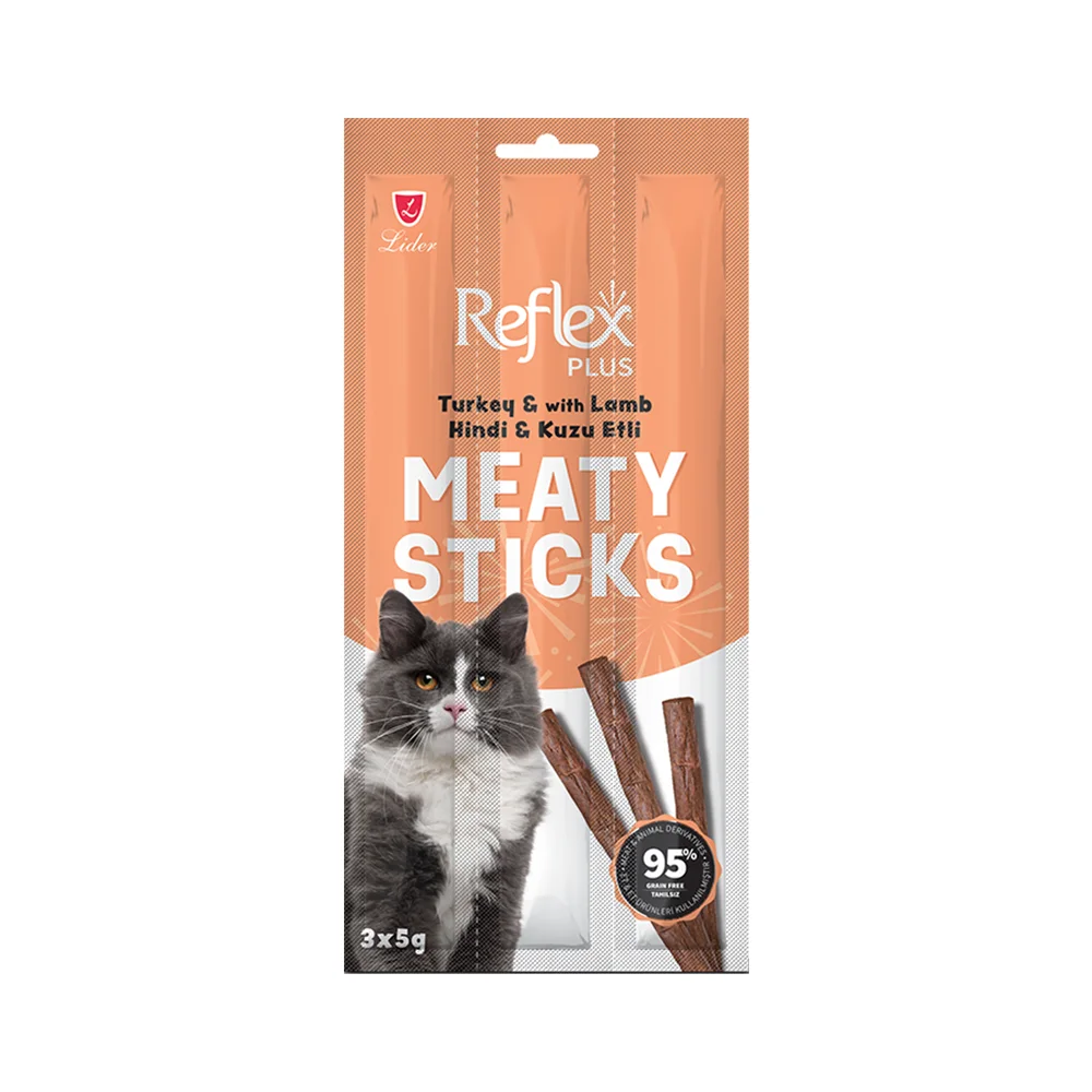 Reflex Plus Meaty Sticks Hindi Etli ve Kuzu Etli Yetişkin Kedi Ödülü (3 x 5 g)