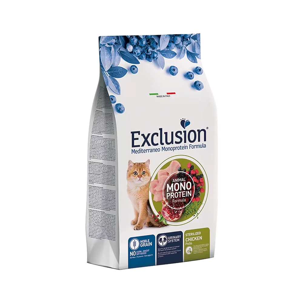 Exclusion Monoprotein Düşük Tahıllı Tavuk Etli ve Narlı Kısırlaştırılmış Kedi Maması (1,5 kg)