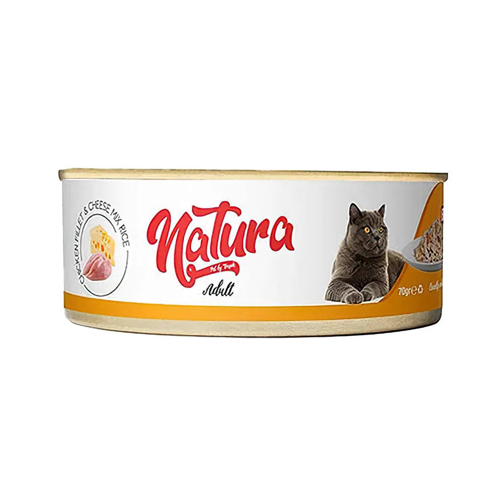 Natura Tavuk Etli ve Peynirli Yetişkin Kedi Konserve Maması (70 g)