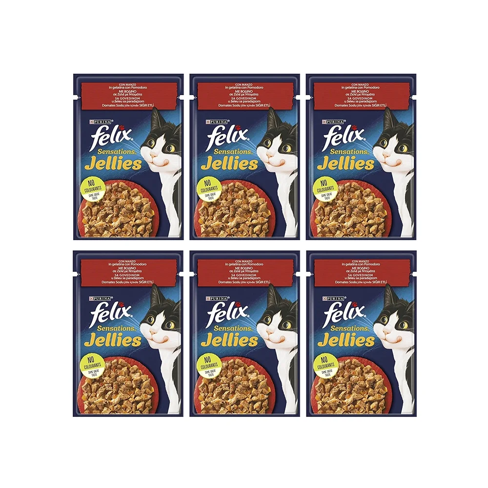 Felix Sensations Jellies Domates Soslu ve Sığır Etli Ödül Maması (6 x 85 g)