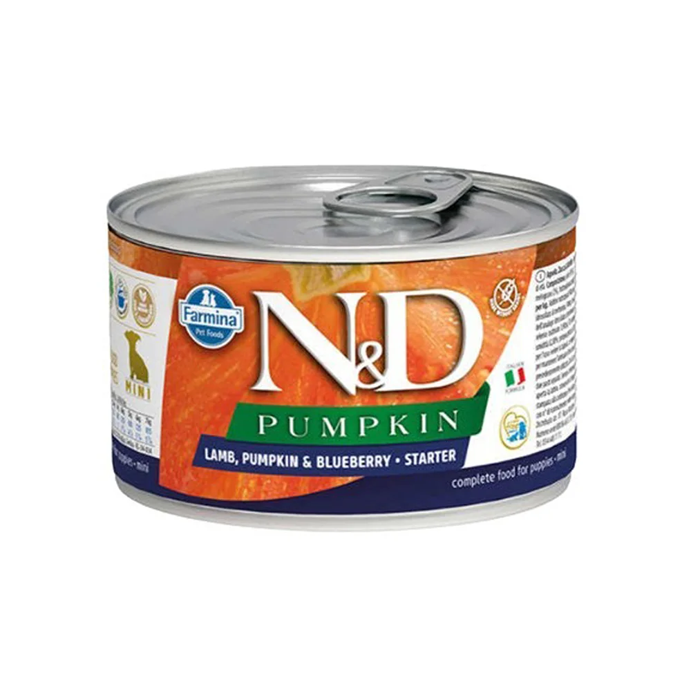 N&D Bal Kabaklı, Kuzu Etli & Yaban Mersinli Yavru Köpek Konserve Maması (140 g)